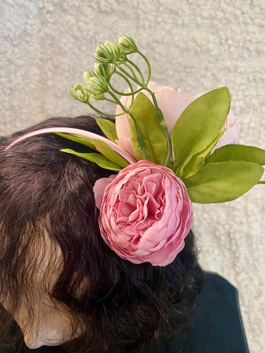 Pink Peony Floral in Pink Headband